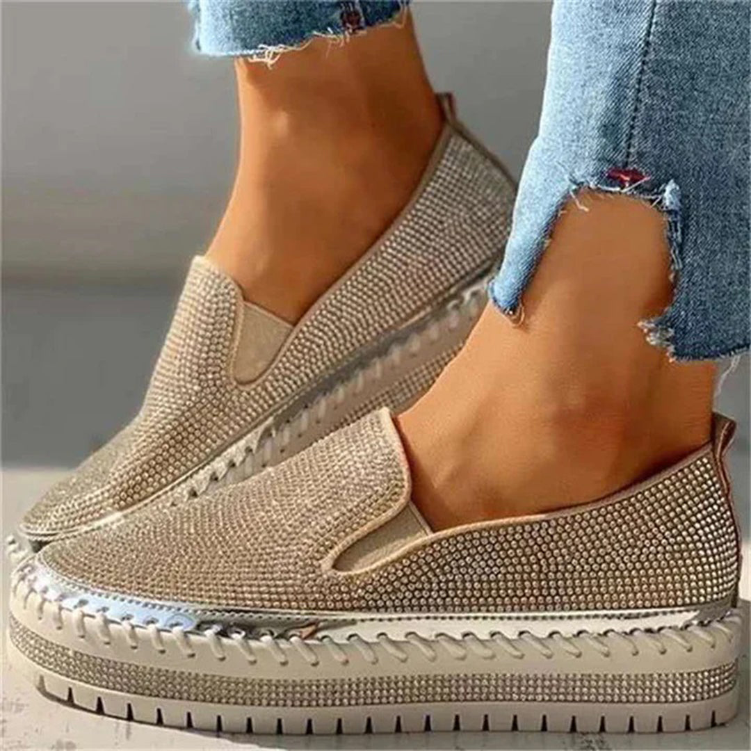 Frances - Rhinestone Slip on Shoes — Silver