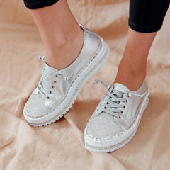 Rosanna - Glitter Platform Sneakers — Silver