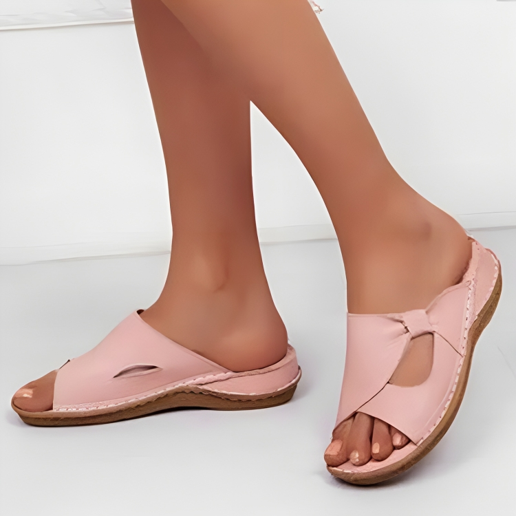 Gwendolyn - Cross Strap Flat Slides — Pink
