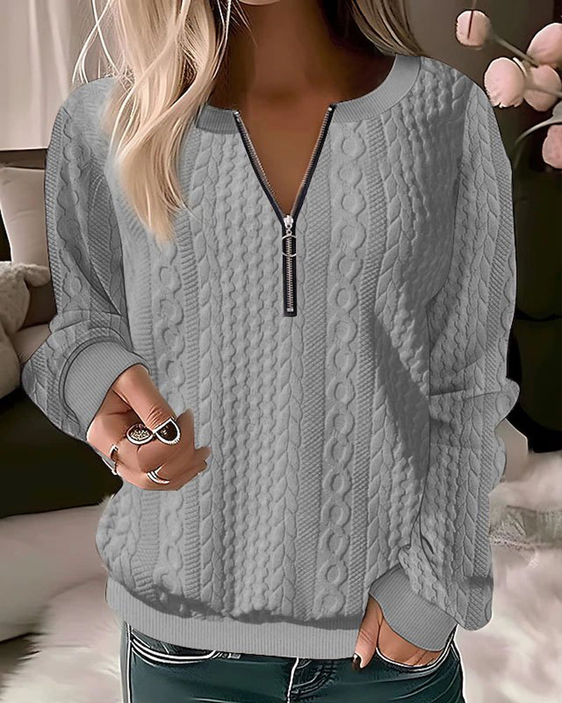 Anastasia - Cable Knit Half Zip Jumper — Grey