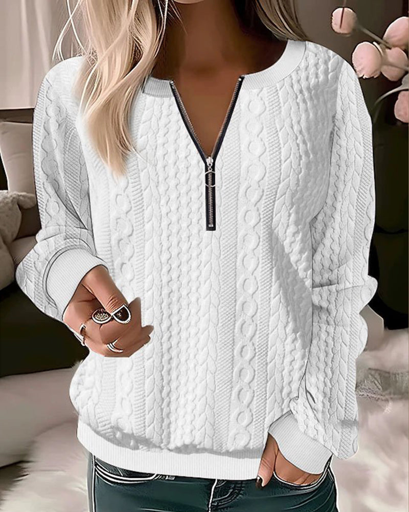 Anastasia - Cable Knit Half Zip Jumper — White