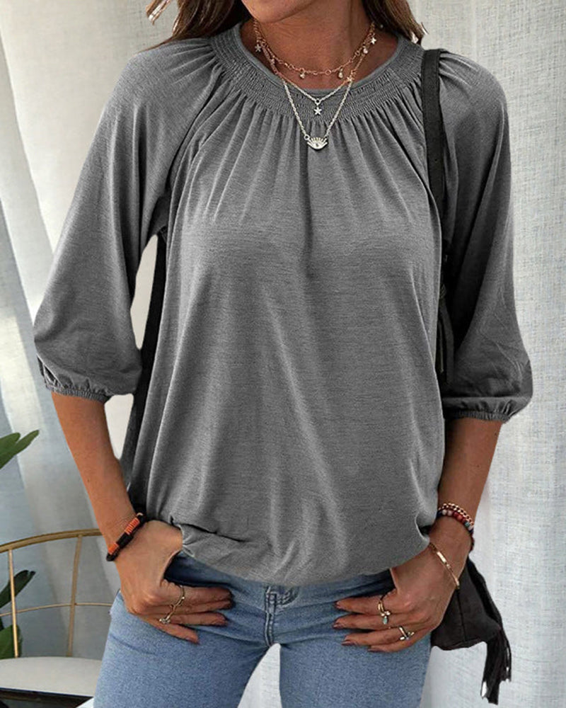 Madeline - Top with Puff Sleeves — Grey