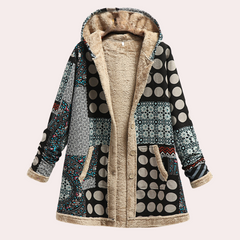 Scarlett - Patchwork Print Hooded Coat — Grey