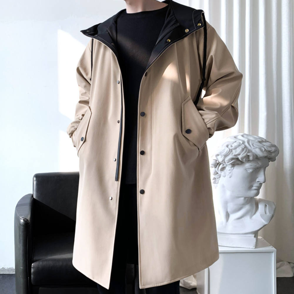 Raymond - Long Coat with Stand Collar — Khaki