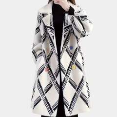 Bridget - Argyle Print Long Coat — White