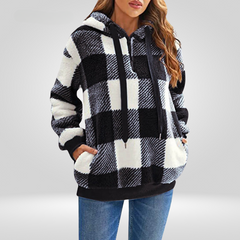 Constance - Buffalo Check Sherpa Hoodie — Black