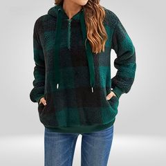 Constance - Buffalo Check Sherpa Hoodie — Dark Green