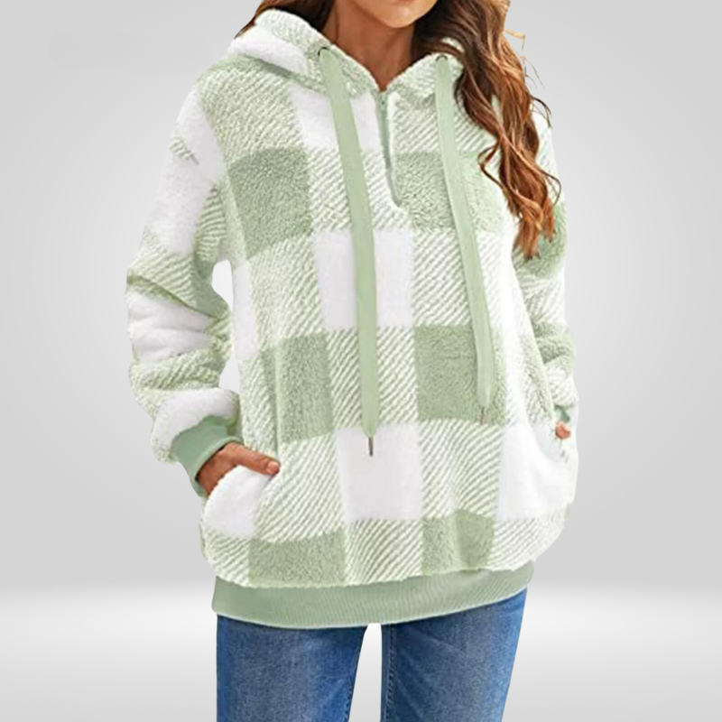 Constance - Buffalo Check Sherpa Hoodie — Light Green