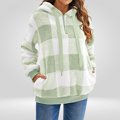 Constance - Buffalo Check Sherpa Hoodie — Light Green