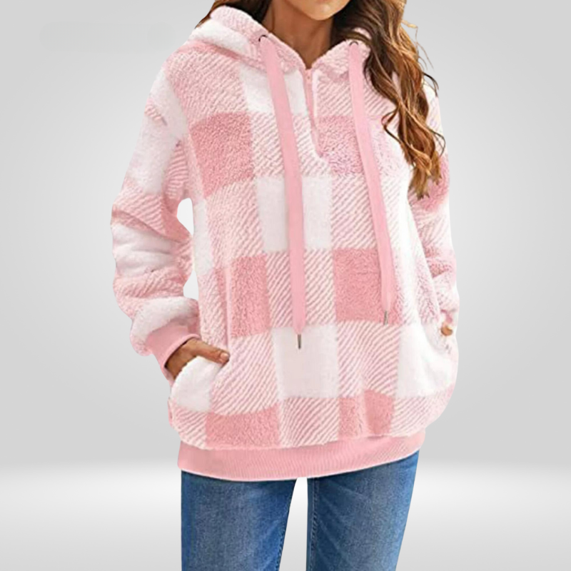 Constance - Buffalo Check Sherpa Hoodie — Pink