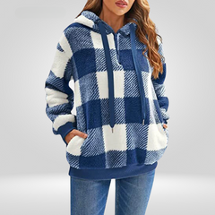 Constance - Buffalo Check Sherpa Hoodie — Blue