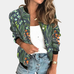 Sophia - Botanical Print Bomber — Green-flowered