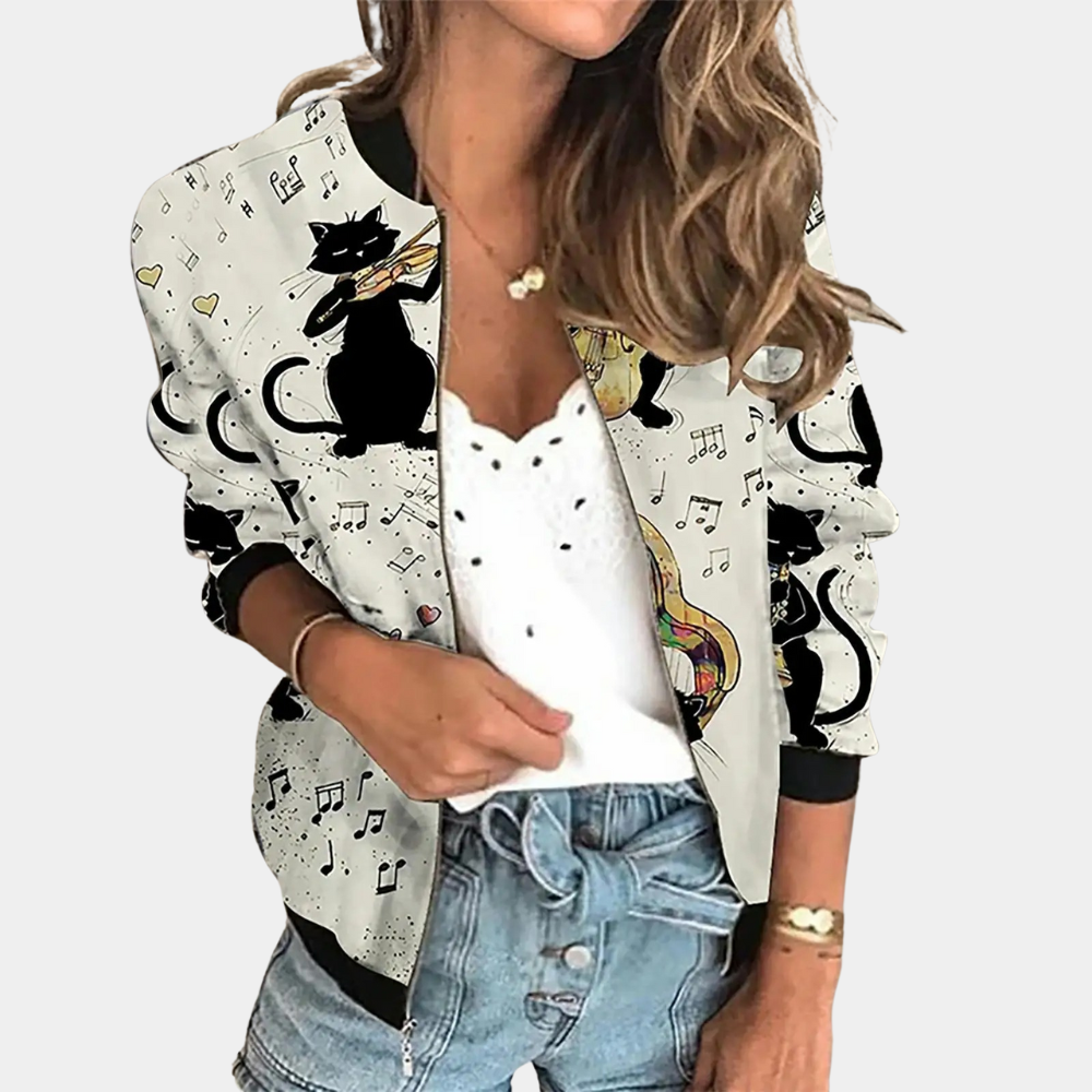 Sophia - Botanical Print Bomber — White