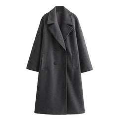Aria - Long Double Breasted Wool Coat — Grey