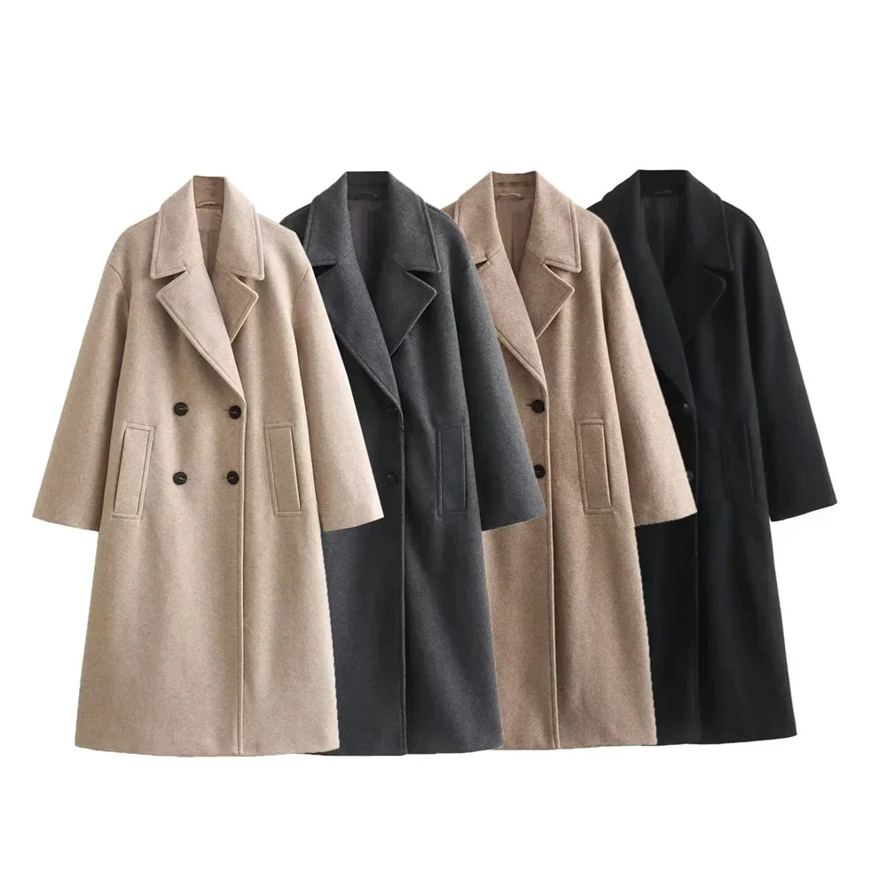 Aria - Long Double Breasted Wool Coat