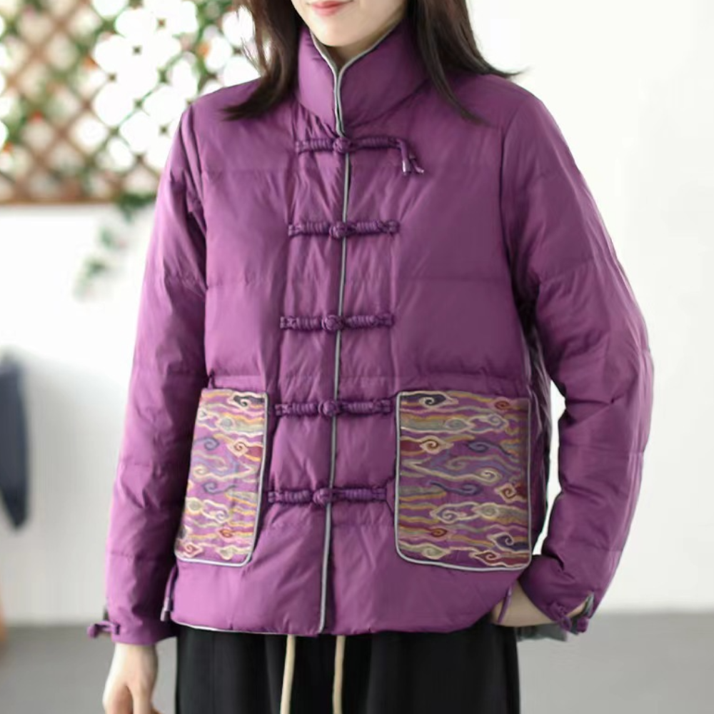 Tabitha - Padded Jacket with Brocade Panel — Purple