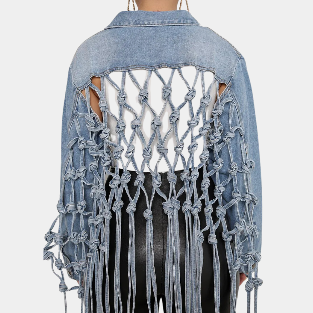 Therese - Cropped Denim Jacket with Fringe