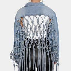 Therese - Cropped Denim Jacket with Fringe