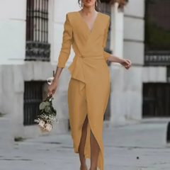 Vivienne - Draped Wrap Midi Dress — Khaki