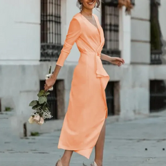 Vivienne - Draped Wrap Midi Dress — Orange