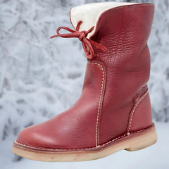 Tabitha - Leather Boots with Toggle — Red