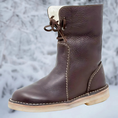 Tabitha - Leather Boots with Toggle — Dark brown