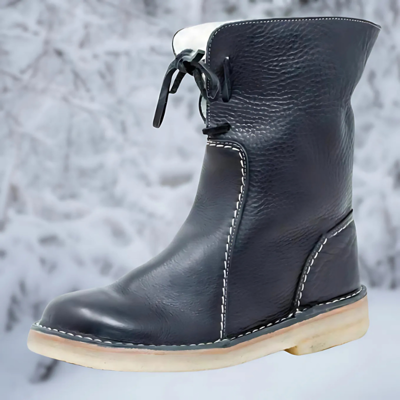 Tabitha - Leather Boots with Toggle — Black