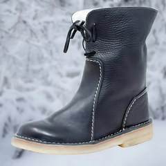 Tabitha - Leather Boots with Toggle — Black