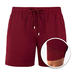 Sylvester - Tropical Print Swim Shorts — Deep Merlot