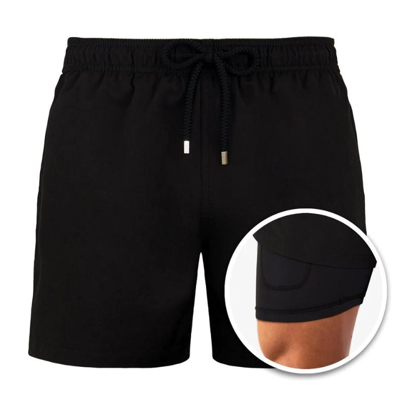 Sylvester - Tropical Print Swim Shorts — Black Onyx