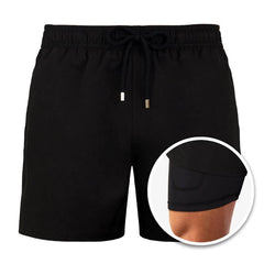 Sylvester - Tropical Print Swim Shorts — Black Onyx