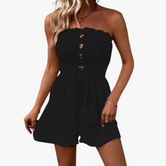 Sarah - Smocked Strapless Playsuit — Black