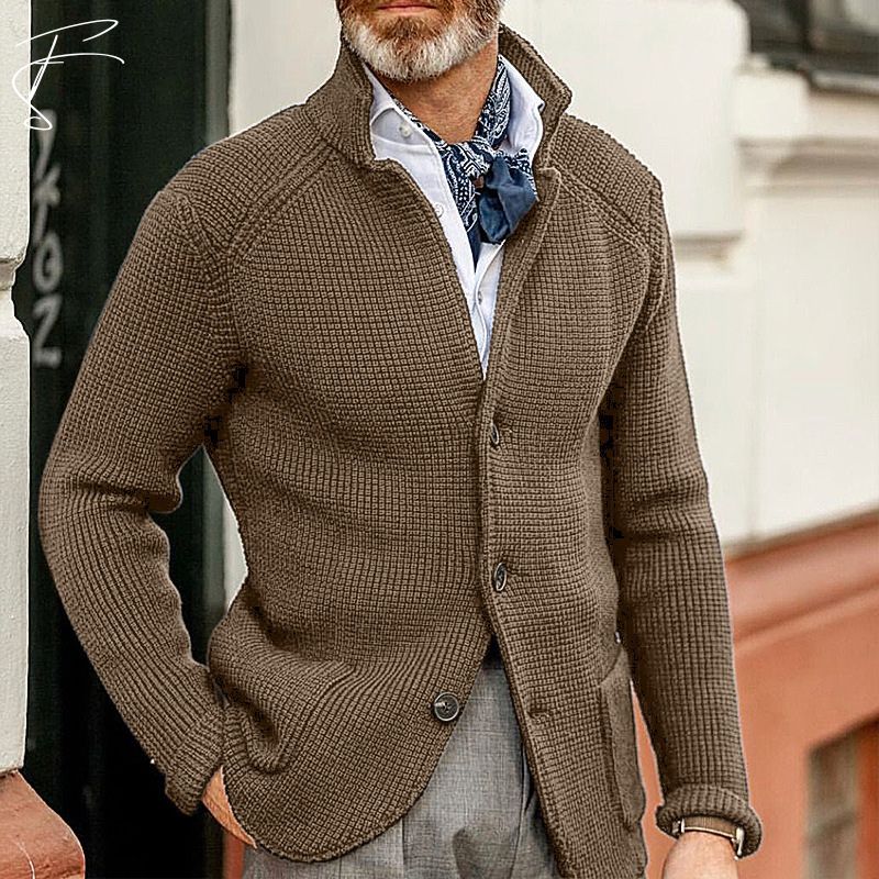 Harrison - Waffle Knit Button Cardigan — Khaki