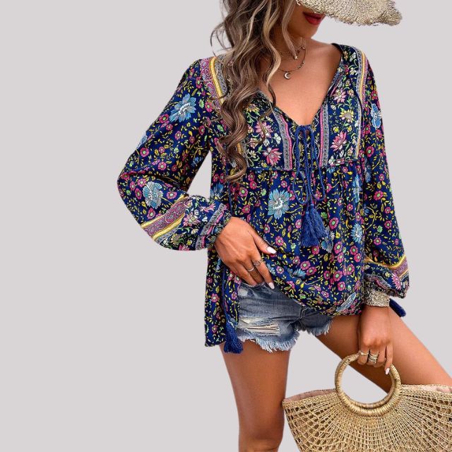 Kara - Boho Floral Print Blouse