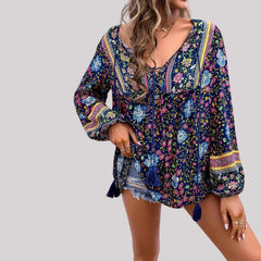 Kara - Boho Floral Print Blouse