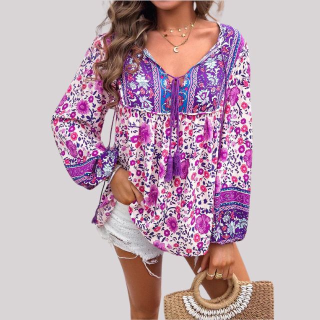 Kara - Boho Floral Print Blouse