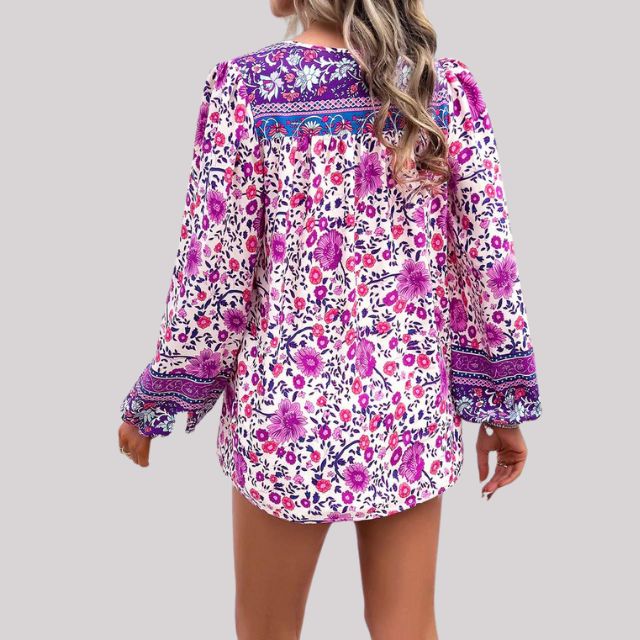 Kara - Boho Floral Print Blouse