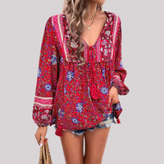 Kara - Boho Floral Print Blouse