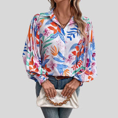 Catherine - Tropical Print Blouse — Powder blue