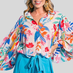 Catherine - Tropical Print Blouse — Pale pink