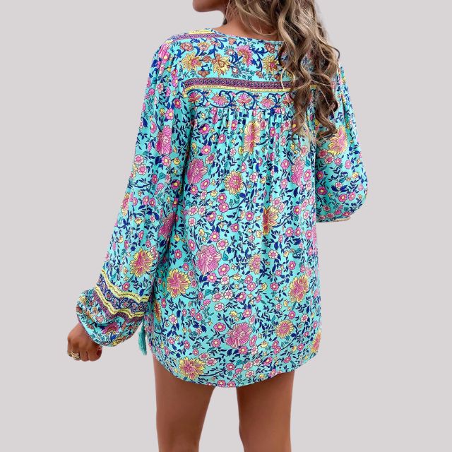 Kara - Boho Floral Print Blouse