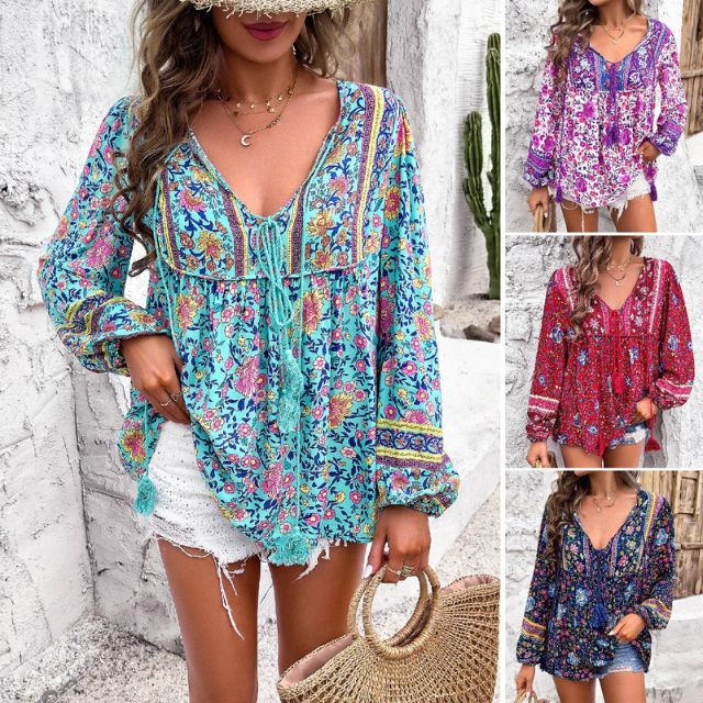 Kara - Boho Floral Print Blouse