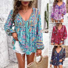 Kara - Boho Floral Print Blouse
