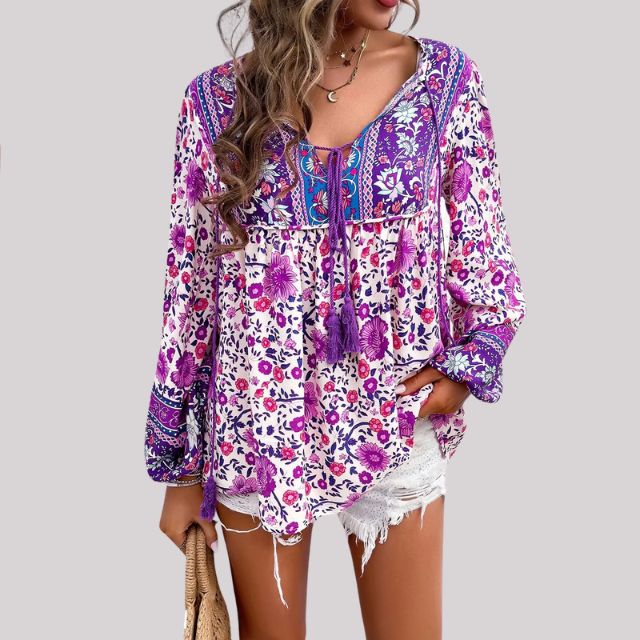 Kara - Boho Floral Print Blouse