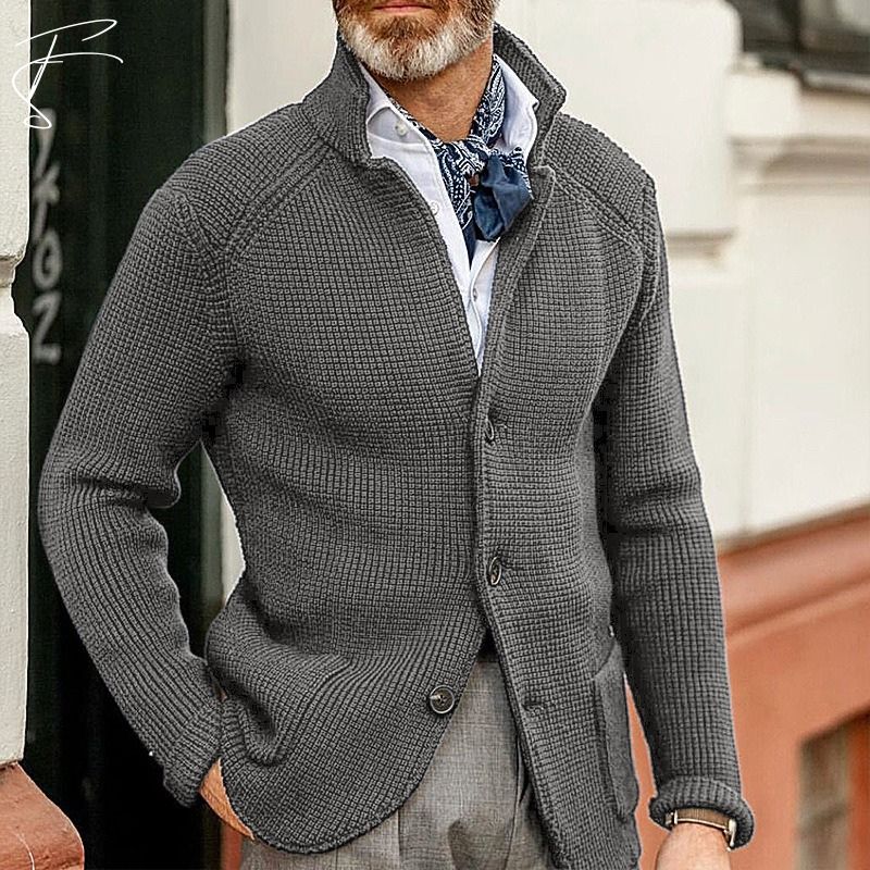 Harrison - Waffle Knit Button Cardigan — Grey