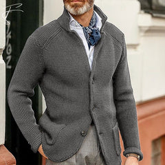 Harrison - Waffle Knit Button Cardigan — Grey