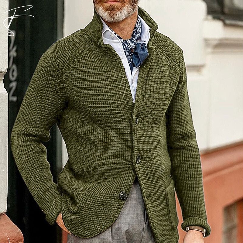 Harrison - Waffle Knit Button Cardigan — Green