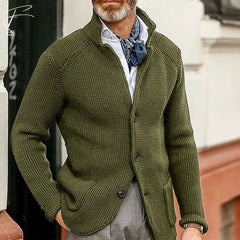 Harrison - Waffle Knit Button Cardigan — Green