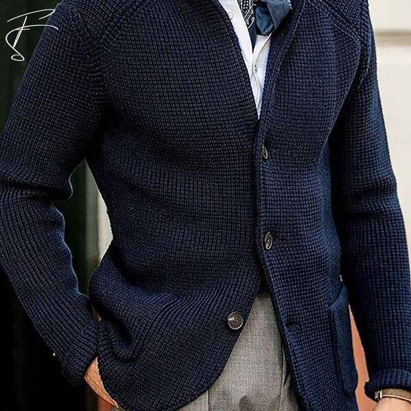 Harrison - Waffle Knit Button Cardigan — Navy