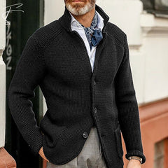 Harrison - Waffle Knit Button Cardigan — Black